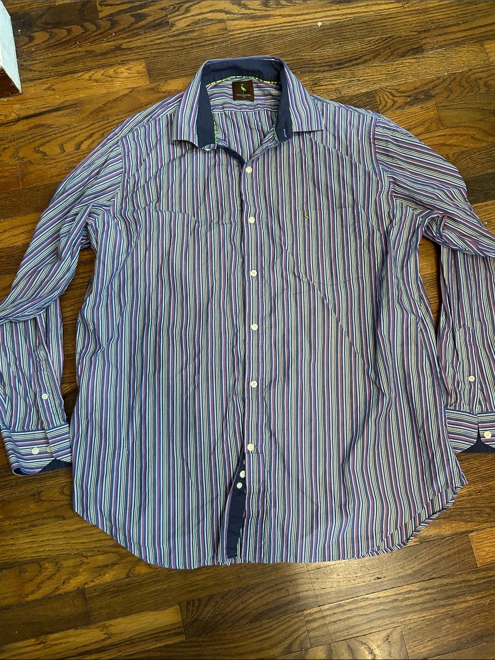 Tailorbyrd Men's Purple, Blue and White Striped Button-Down Shirt